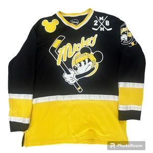 Disney Mickey Mouse Men's Shirt Black Yellow Hockey Jersey